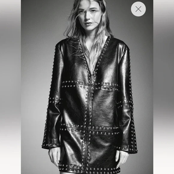 H&M Stud-embellished coated Leather dress in Black - Picture 3 of 10